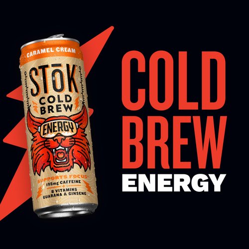 SToK Cold Brew Energy Caramel Cream, Energy Coffee Beverage with 195mg Caffeine to Help Support Focus, Canned Coffee with B-Vitamins, Guarana and Ginseng, 11 fl oz, 12pk