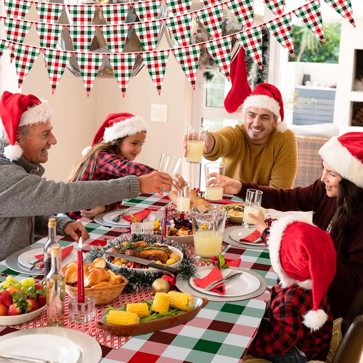 Skiennix 8-Piece Plaid Tablecloth Set - 54 x 108 Inch Plastic Covers for Parties & Holidays