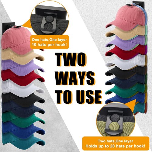 Hat Rack Organizer by [Brand Name] - Holds Up to 20 Baseball Caps | Wall-Mounted or Door-Mounted, Black