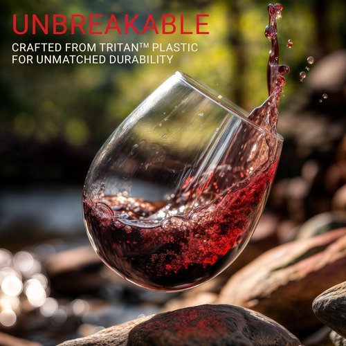 Bravario Unbreakable Stemless Plastic Wine Glasses | Reusable | Shatterproof 100% Tritan Plastic | Dishwasher-Safe | BPA-free | Awesome for Indoor & Outdoor | 20 oz, Set of 8