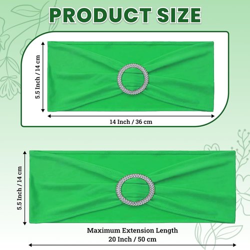 MDS Spandex Chair Sashes - Universal Fit Elastic Bands with Buckle for Weddings & Events | Light Green, Pack of 50