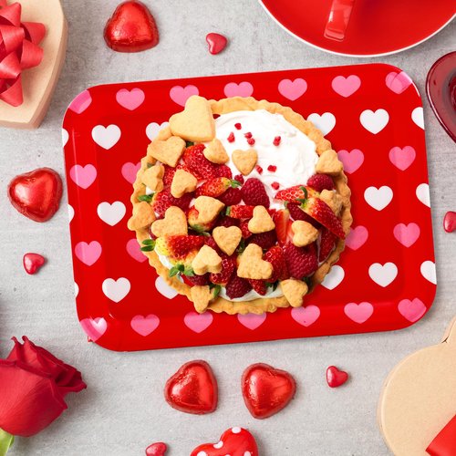 JarThenaAMCS 3Pcs Valentine' s Day Serving Trays Reusable Serving Dishes Red Pink Heart Decorative Platter for Wedding Party Sharing Snacks Fruits Dessert, 13 x 10 Inch