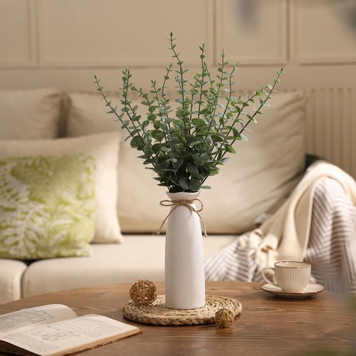 Shanranplus Vase with Greenery, 20pcs Artificial EucalyptusStems in White Vase, Boho Home Decor Plant, 19" Decorative Fake Plants for Home Farmhouse Mantle Centerpiece Decor