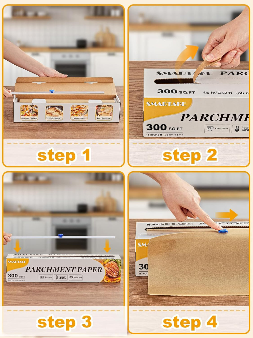 SMARTAKE Non-Stick Parchment Paper Roll - Heavy Duty 15" x 242 ft for Baking, Cooking & Grilling