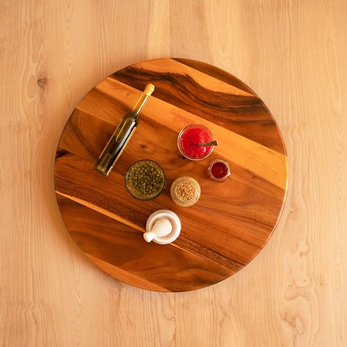 Villa Acacia Lazy Susan - 22 Inch Round Wooden Turntable Organizer for Table, Cabinet or Pantry - Kitchen Essentials for Serving & Storage