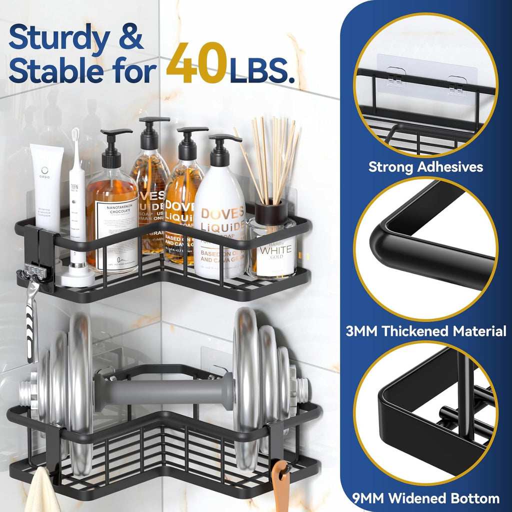 YASONIC Corner Shower Caddy - 5-Pack Rustproof Stainless Steel Organizer with Soap Holder | No-Drill Black Shelves