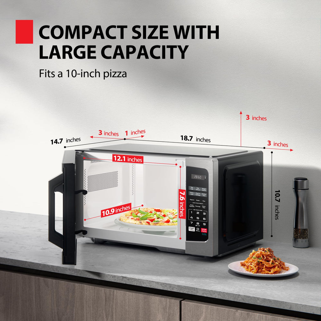 TOSHIBA ML-EM09PA(SS) Small Microwave Oven with 6 Auto Menus, Mute Function, LED Lighting, Countertop Microwave Perfect for Apartments, 0.9 Cu Ft, 10.6 Inch Removable Turntable, 900W, Stainless Steel