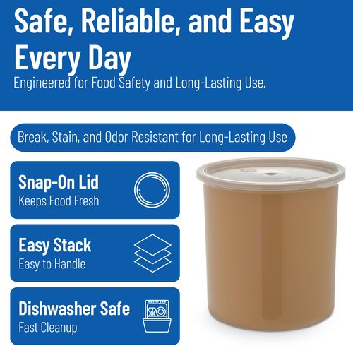 Carlisle FoodService Products Classic Round Storage Container Crock with Lid for Kitchen, Restaurants, Home, Plastic, 2.7 Quarts, Beige, (Pack of 6)