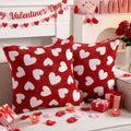 Frienda Valentine's Day Chenille Pillow Covers 18 x 18 Inch Set of 2, Valentine Red and White Hearts Pattern Decorative Throw Pillow Cases for Couch Sofa Bedroom Valentines Holiday Festival Home Decor