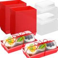 Ziliny 200 Pcs Red Dessert Treat Boxes with Clear Lids & Rope, 7.5" Rectangle Bakery Display Boxes for Cookies Cupcakes Macarons, Wedding Favor, Mother's Day Treats