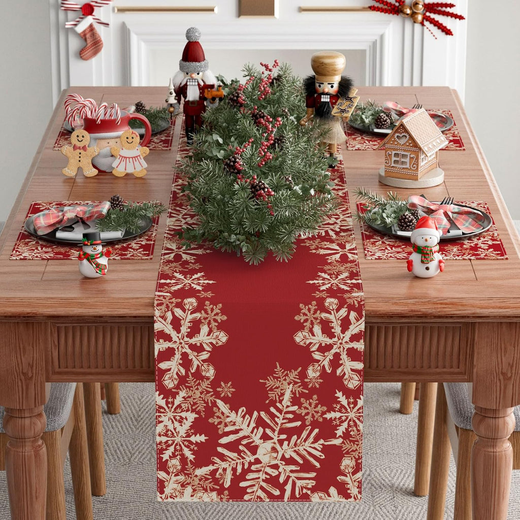 XCHI Red Snowflakes Table Runner - Winter Christmas Holiday Decor for Home Kitchen | 13x72 Inch