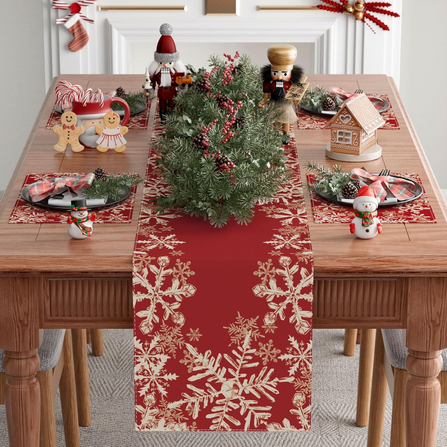 XCHI Red Snowflakes Table Runner - Winter Christmas Holiday Decor for Home Kitchen | 13x72 Inch
