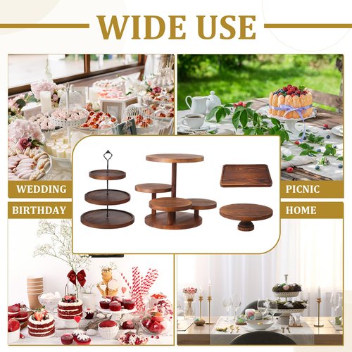 RattanView 7 Pcs Wooden Dessert Table Display Set Round Cupcake Tower Stand Rectangular Serving Tray Cookie Cake Macaron Platter for Display Centerpiece Tea Party Baby Shower Wedding Birthday