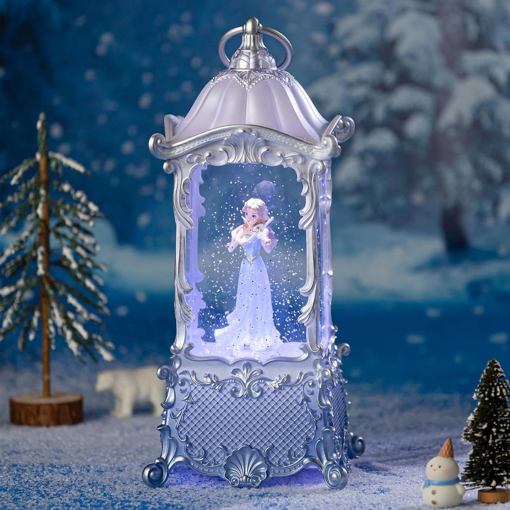 Snow Globe Lantern | Violin Girl Music Box - Shatterproof, LED Light, 8 Songs, USB/Battery Powered, Silver