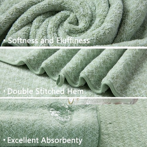 Ycosy 18 Piece Bath Towels Set,100% Microfiber Family Bathroom Towel with Hanging Loops-6 Bath Towels,6 Hand Towels,6 Washcloths,Quick Dry Highly Absorbent Shower Towel for Bathroom,Hotel,Spa-Green