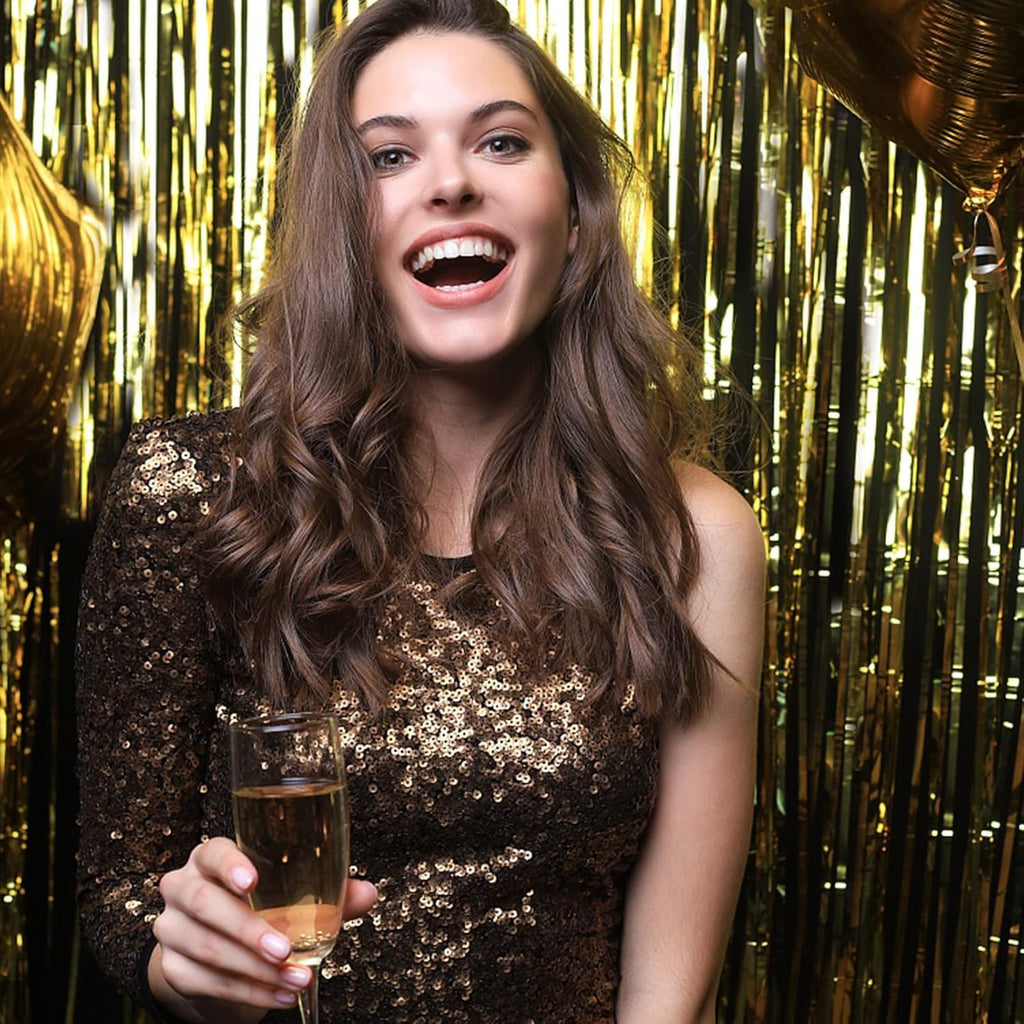 Regine Switzerland Gold Backdrop | 2 Pack Foil Curtain Streamers for Party & Photo Booth Decor