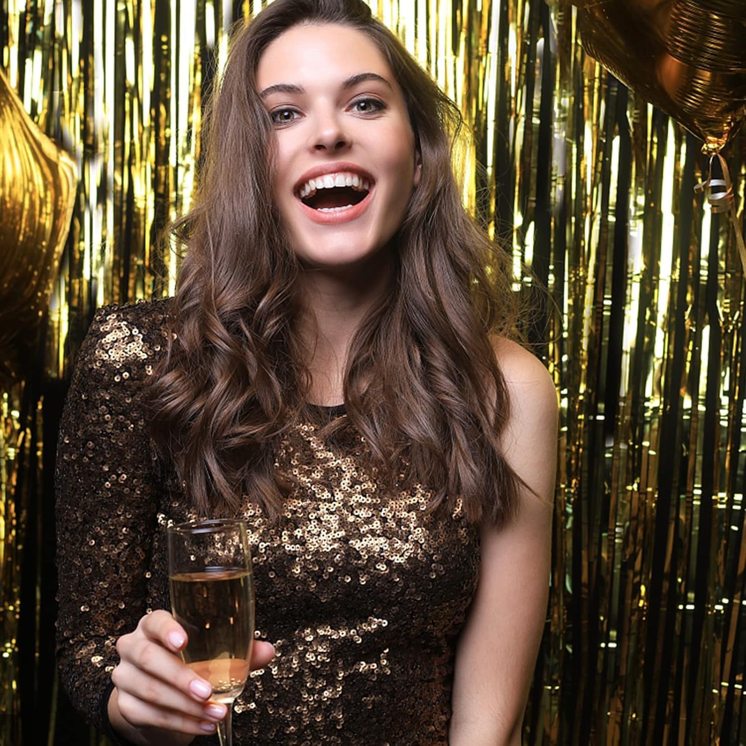 Regine Switzerland Gold Backdrop | 2 Pack Foil Curtain Streamers for Party & Photo Booth Decor