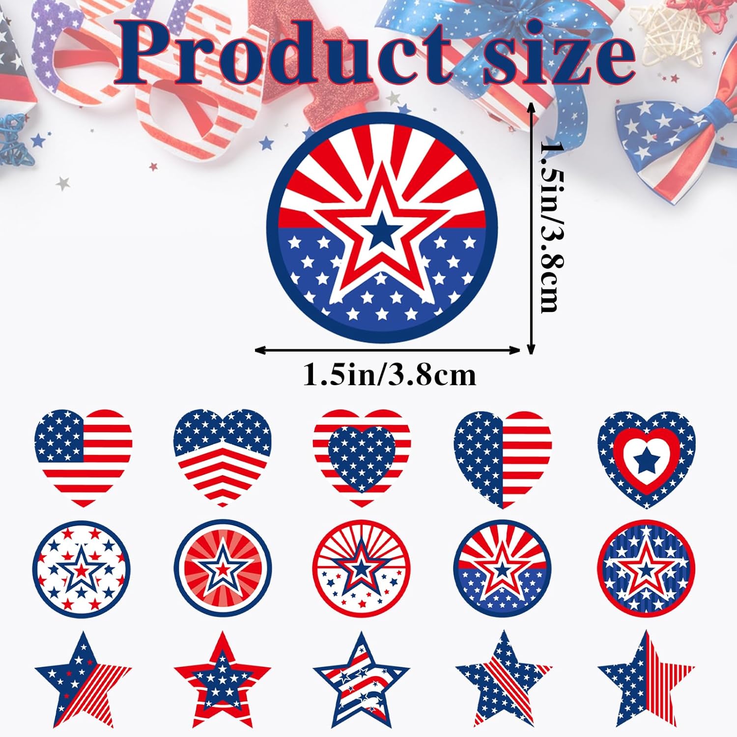 Skiennix 450Pcs Patriotic Independence Day Stickers - 1.5 Inch Red, White & Blue for DIY Decor