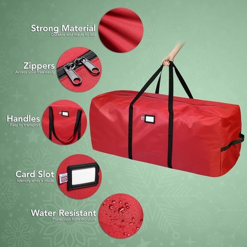 Holiday Cheer Heavy Duty Artificial Christmas Tree Storage Bag - Waterproof, Fits Up to 9ft, Red