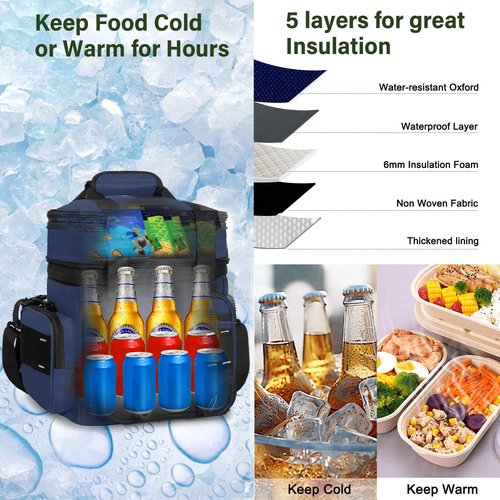 TENKIST Expandable Tactical Lunch Box, Large Insulated Lunch Cooler Bag Heavy Duty Leakproof Lunch Pail for Men Adults Work Office Outdoor Picnic Trips,16L,Blue