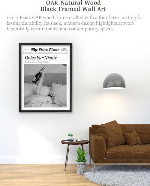 iHery Premium Natural Black Oak Wood Framed Wall Art - Dolce Far Niente Canvas Decor 12x16in