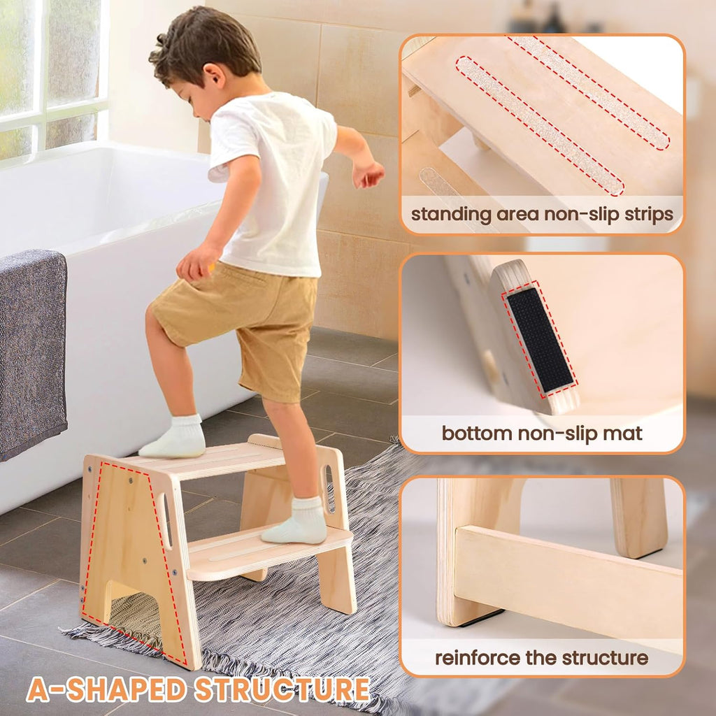 Skiennix Toddler Step Stool - Height-Adjustable 2-Step Design with Handles for Potty Training | Kids' Bathroom & Kitchen Use