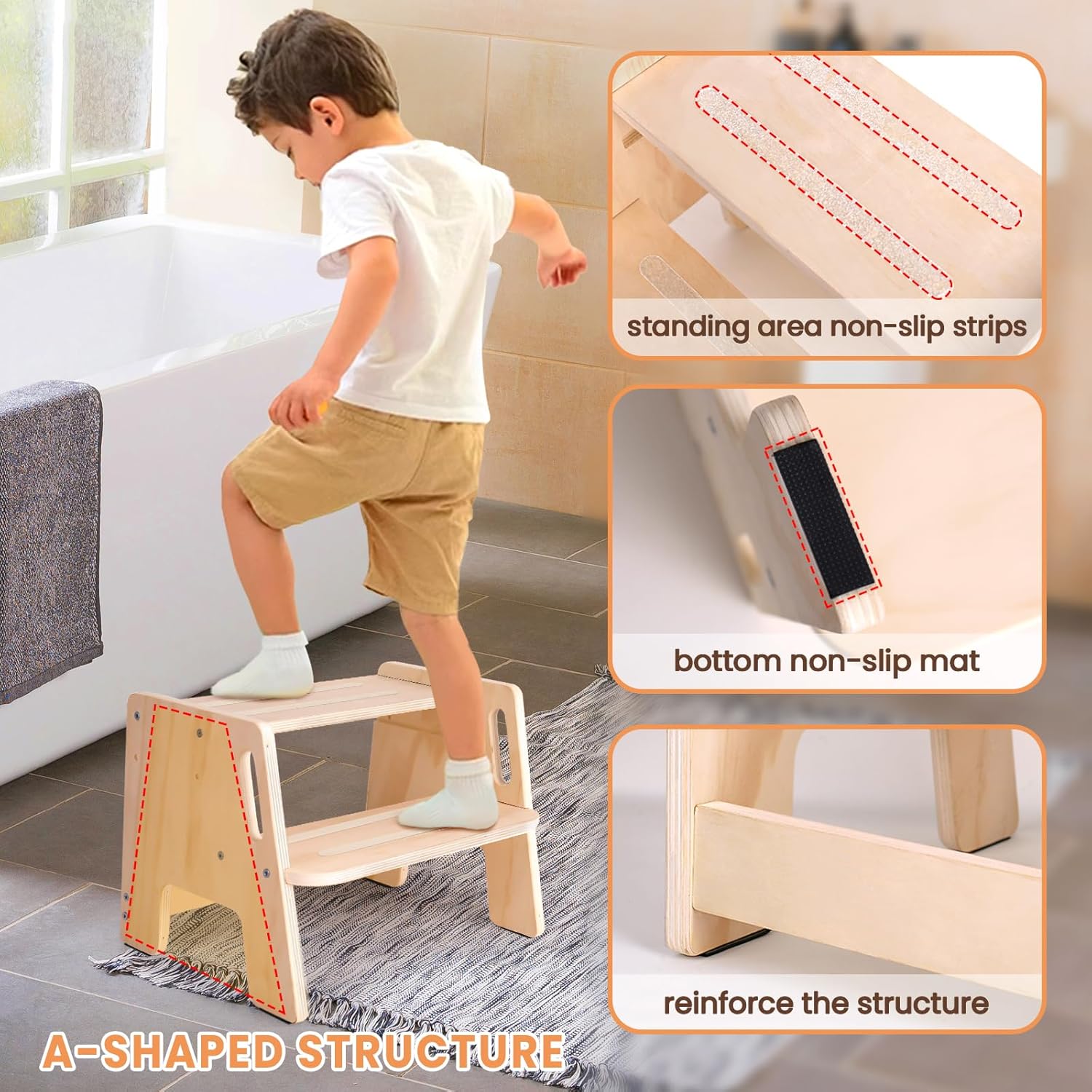 Skiennix Toddler Step Stool - Height-Adjustable 2-Step Design with Handles for Potty Training | Kids' Bathroom & Kitchen Use
