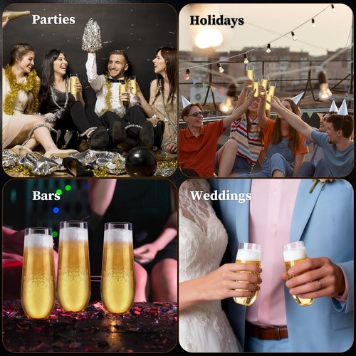 Guanqiao 12 Pack Stemless Plastic Champagne Flutes, 9 oz Clear Disposable Plastic Glasses, Heavy Duty Shatterproof Recyclable Mimosa Glasses for Party Wine Tasting Wedding New Years Eve Party Supplies