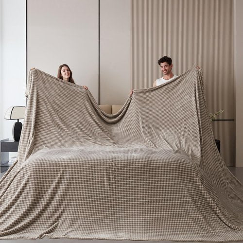 Oversized King Fleece Blanket 120x120 Inches, Seamless Soft Cozy 3D Jacquard Flannel Blanket 10'x10' Extra Large for Bed, Sofa, Travel & Camping, California King Throw, Taupe - Oval Pattern