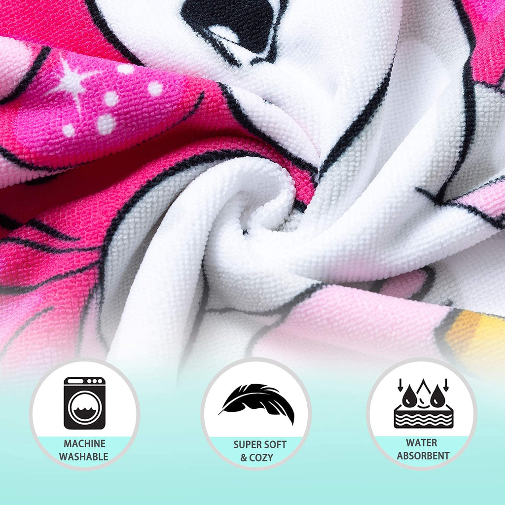 NovForth Kids Beach Towel for Boys Girls, Pink Unicorn Hooded Bath Towel Wrap, Toddler Pool Towel with Hood