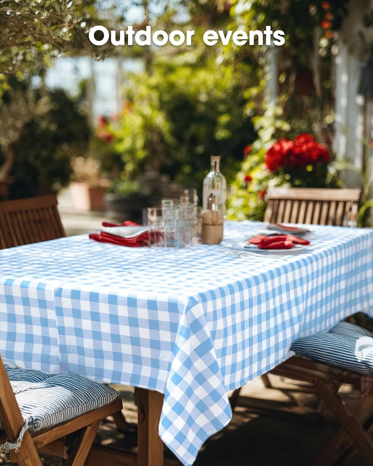 Pureegg Disposable Table Cloths - 8 Pack Gingham Design, 54 x 108 Inch, Leakproof & Sturdy, Blue Checkered