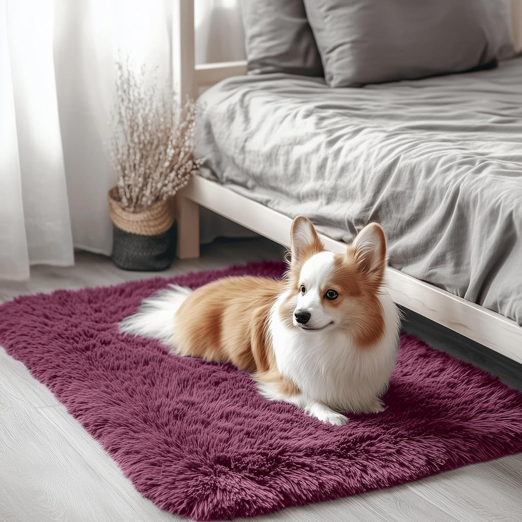 OLANLY Soft Fluffy Shaggy Bedside Rug - Machine Washable 2x3 ft | Burgundy Indoor Carpet for Kids & Nursery Decor
