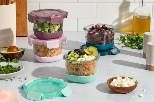 Ello Duraglass Refresh 4-Pack | 2-Cup Reusable Glass Containers with Leak-Proof Lids & Silicone Sleeves | BPA-Free & Dishwasher Safe