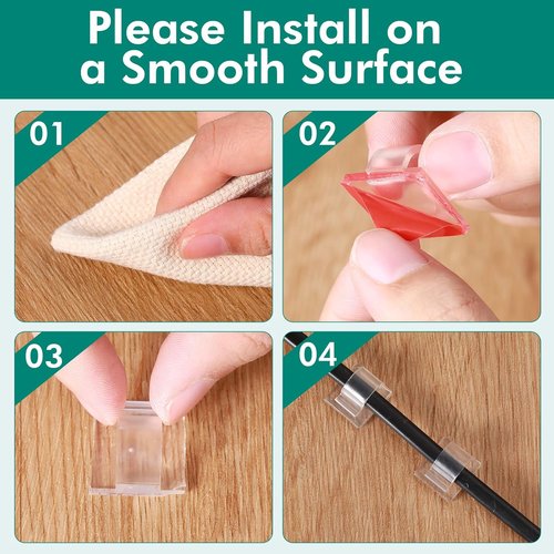 Namalu Mini Cable Clips - 60 Self-Adhesive Hooks for Christmas Lights | Clear, Small Size