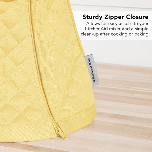 KITCHENAID Fitted Tilt-Head Stand Mixer Cover with Storage Pocket, Quilted 100% Cotton,14.4"x18"x10", Butter Yellow
