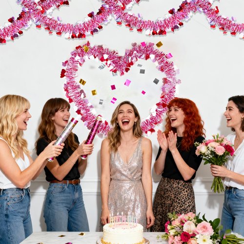 50FT Valentines Day Garland - Red Pink White Heart Valentines Tinsel Garland, Metallic Valentine Day Garland Decor for Mantel, Tree, Valentine's Day Decorations for Home (Pink)