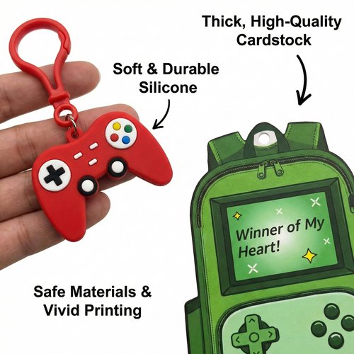MoimTech Valentines Day Cards Gifts for Classroom, 24 Pcs Game Controller Keychains and 24 Themed Valentine's Day Cards, Gamers Gift Exchange for School Classroom