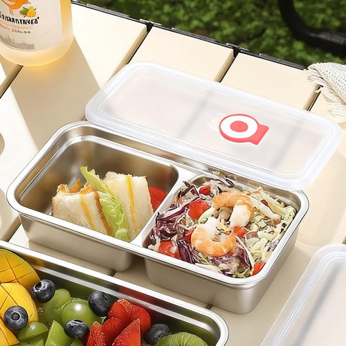 Gksuu 4 Pack Reusable Stainless Steel Snack Containers with Lids, Double Compartment Grab and Go Snack Food Storage Durable Portable for Adults Travel and Outdoor Camping Lunch Snack Boxes