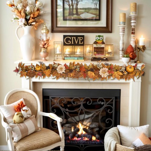 MDSTBN Fall Garland 6Ft Lifelike Autumn Maples Leaf Pumpkin Garland with Berries Pine Cones, Fall Decorations for Home Thanksgiving Halloween Fireplace Farmhouse Porch Indoor Outdoor Decorations
