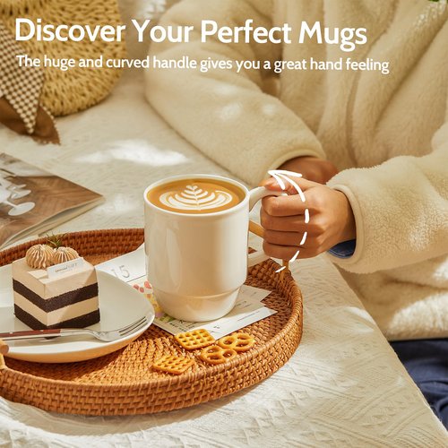 Sweese 21 Oz Large Mug Set, Porcelain Stackable Mugs Sets of 6, Coffee Cups with Handle for Coffee, Tea and Mulled Drinks, White