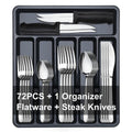73-Piece Silverware Set with Organizer, Pleafind Stainless Steel Silverware Sets for 12, Cutlery Utensil Sets with Steak Knives, Include Forks Spoons Knives ＆ Silverware Organizer, Dishwasher Safe