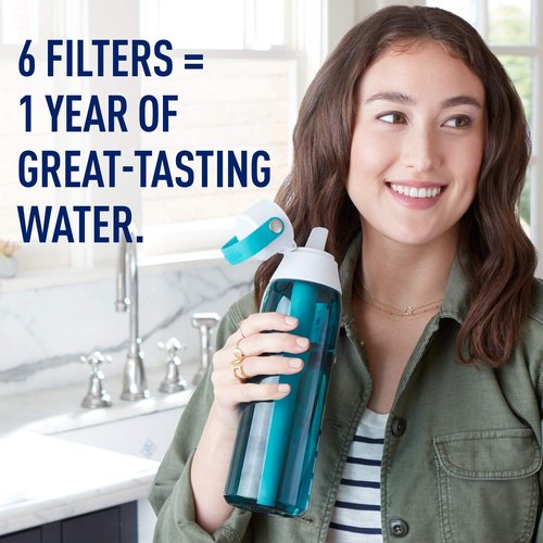 Brita Insulated Filtered Water Bottle with Straw (32 Ounce) and Water Filter Replacements (6 Count)