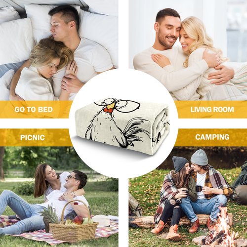 GoMelley Funny Chicken Blanket, Mothers Day Birthday Gifts for Women Men, Unusual Gifts for Friends Sister Coworker Mom, White Elephant Gift, Super Soft Flannel Throw Blanket, 60" L x 50" W