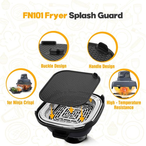 2 PCS Silicon Splatter Shield for Ninja Crispi Air Fryer Heat-Resistant Splash Guard,for Ninja Crispi Accessories,Crisp Containers,Crispy Replacement Parts Protects Kitchen from Oil– Black