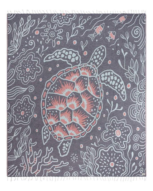 Sand Cloud Extra Large Turkish Beach Towel - Sand Free - 100% Organic Turkish Cotton Yarn - Quick Dry Towel for Beach, Picnic, Blanket or Bath - As Seen on Shark Tank - Marine Life (Boho Hawksbills)