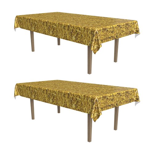 Beistle 2 Piece 54" x 108" Plastic Rectangular Straw Print Table Covers for Farm Theme Western Party Supplies, Celebrating with You Since 1900