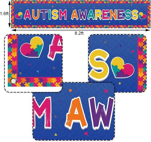 Nepnuser Autism Awareness Fence Banner - Love Needs No Words | Large 1.6 x 8.2 ft Outdoor Decoration