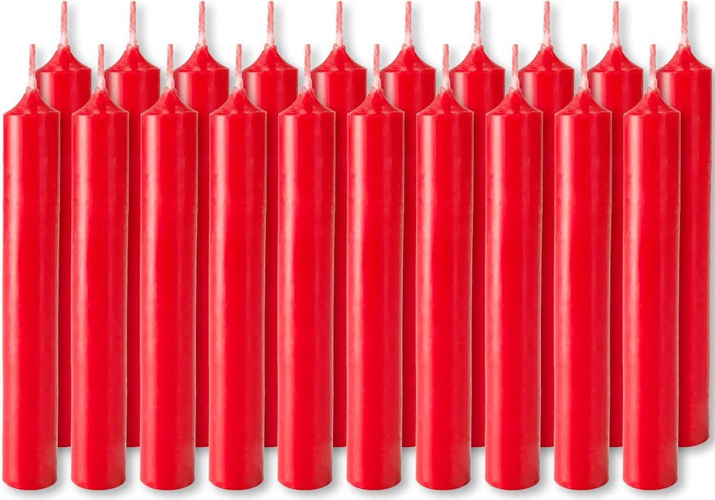 BRUBAKER Mini Taper Candles - 20 Pcs Unscented Red Candles for Rituals, Weddings & Home Decor | 3¾ x ½ Inches