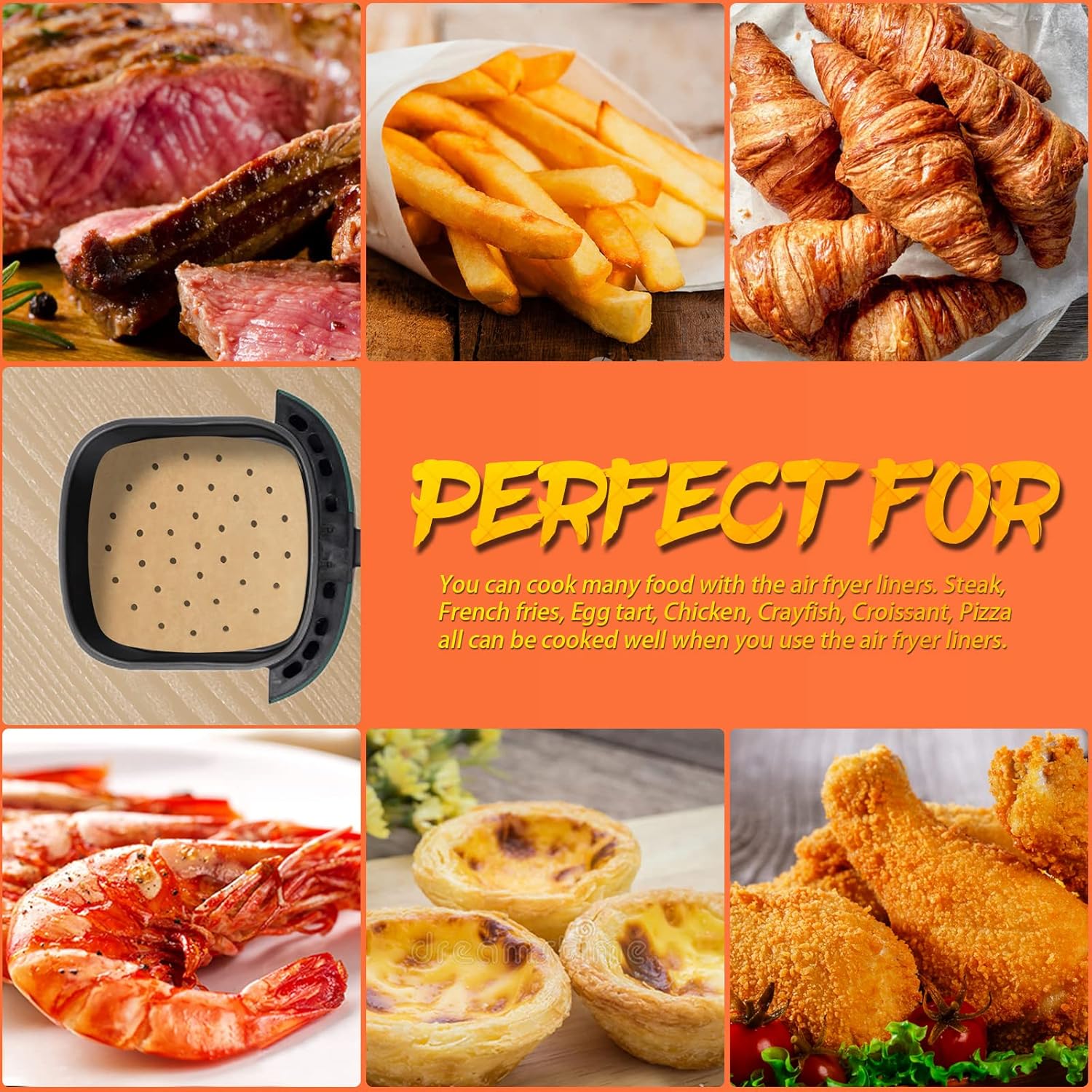 Numola 100 Pcs Air Fryer Liners - 9 Inch Perforated Parchment Paper for Non-Stick Baking & Steaming