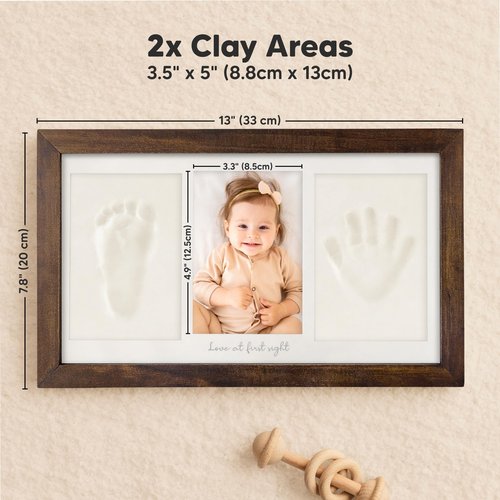 KeaBabies Baby Hand and Footprint Kit - Clay Handprint Keepsake Frame, Newborn Nursery Picture Frame, Personalized New Mom Gifts for Baby First Christmas Shower (Dark Walnut)